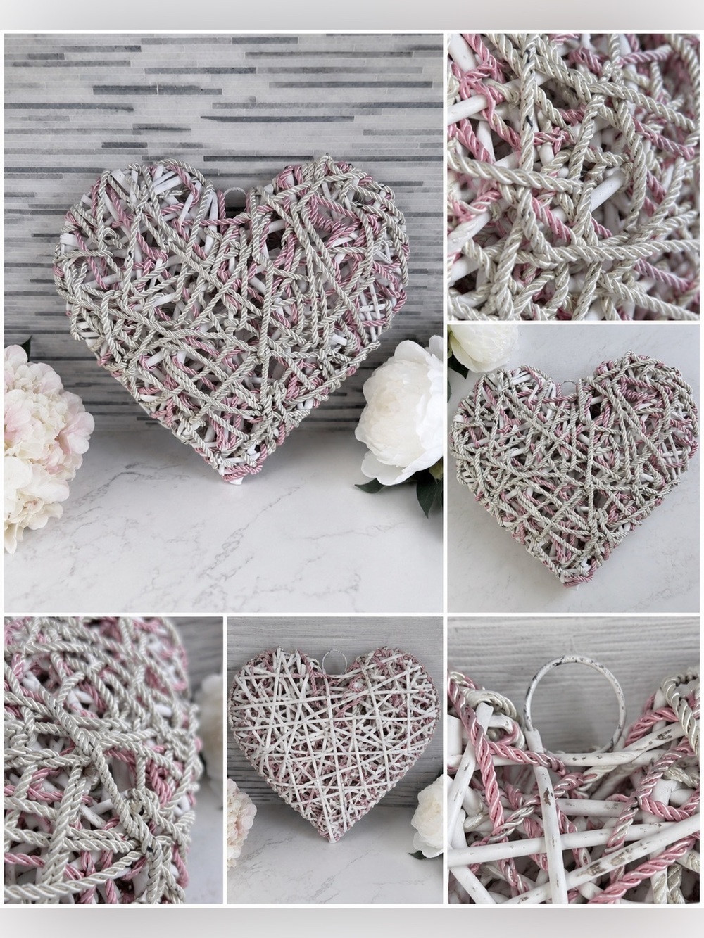 Woven Heart Wall Hanging - Pink & Cream Twine